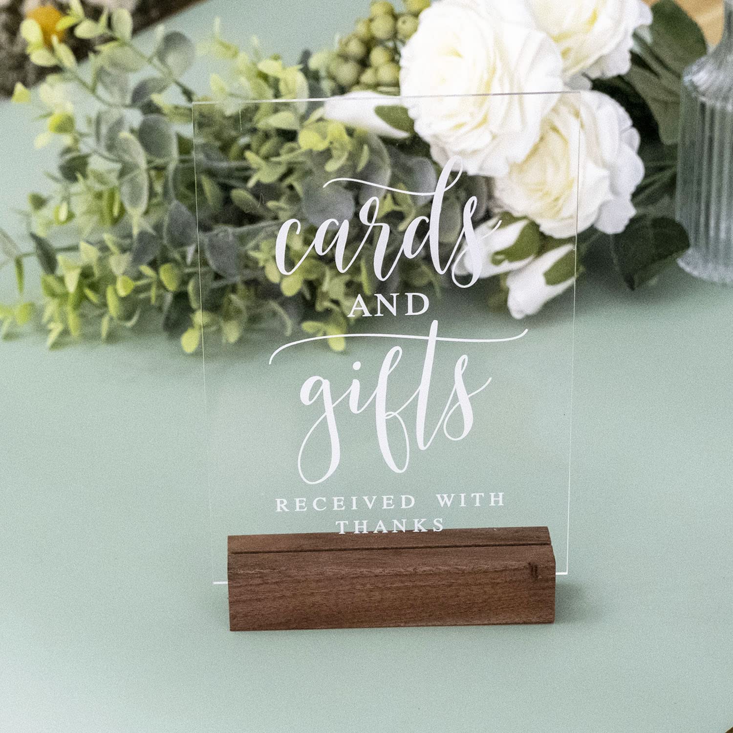 Acrylic Gifts And Cards Sign With Wood Stand- 5   X 7'' Clear Acrylic Table Decoration Signs With Holder For Wedding Reception &
