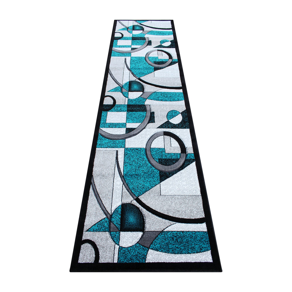 Flash Furniture Elias Collection Geometric Abstract Area Rug - Turquoise Olefin Rug With Jute Backing - 3' X 10' - Hallway, Entryway, Or Bedroom