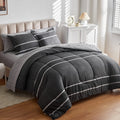 Flysheep Ombre Boho Striped Bed In A Bag 6 Pieces Twin Size, White Striped On Black Dark Gray Comforter Sheet Set (1 Comforter,