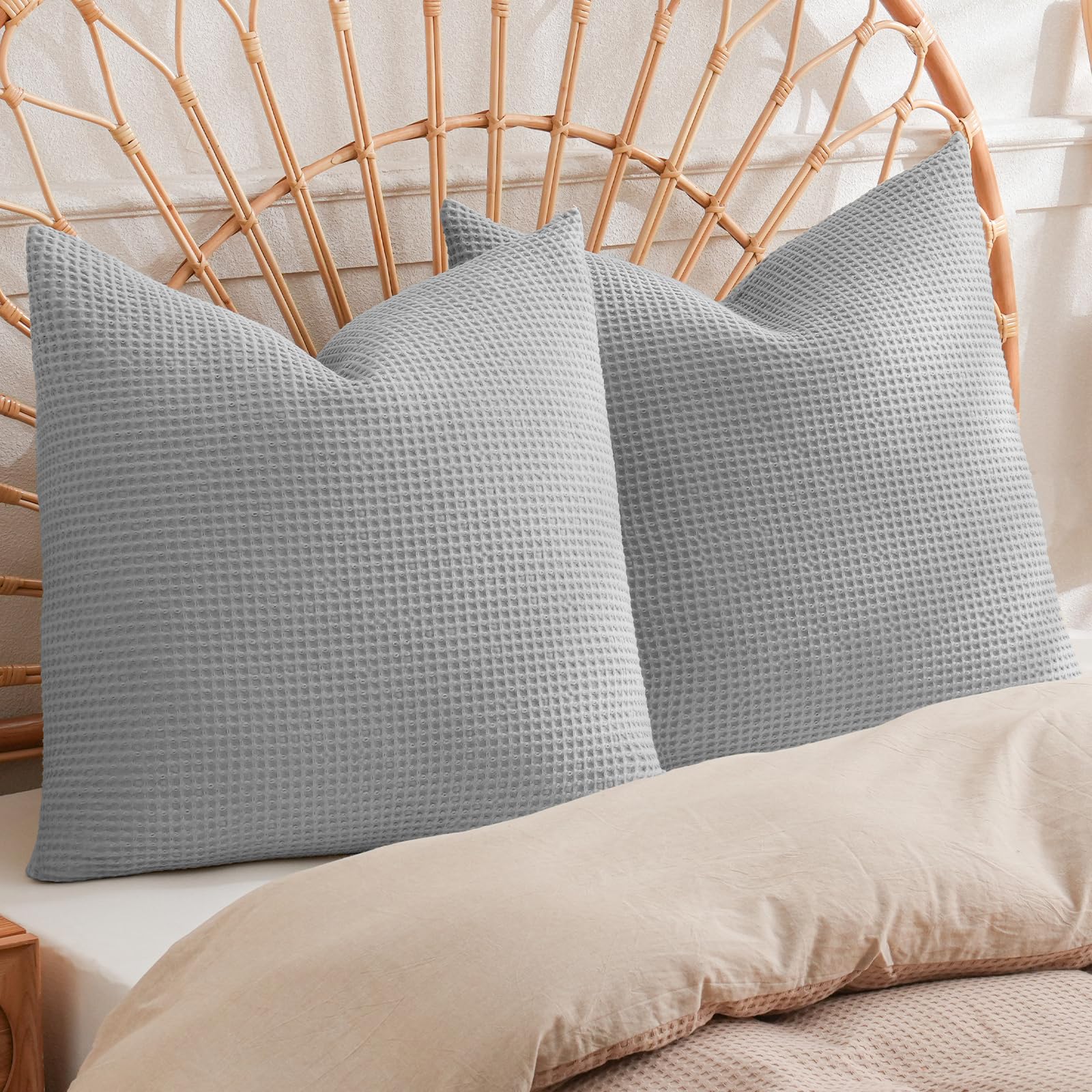 Phf 100% Cotton Waffle Weave Throw Pillow Cover, 20 ' X 20 ', No Insert, 2 Pack Elegant Home Decorative Square Throw Pillow Co