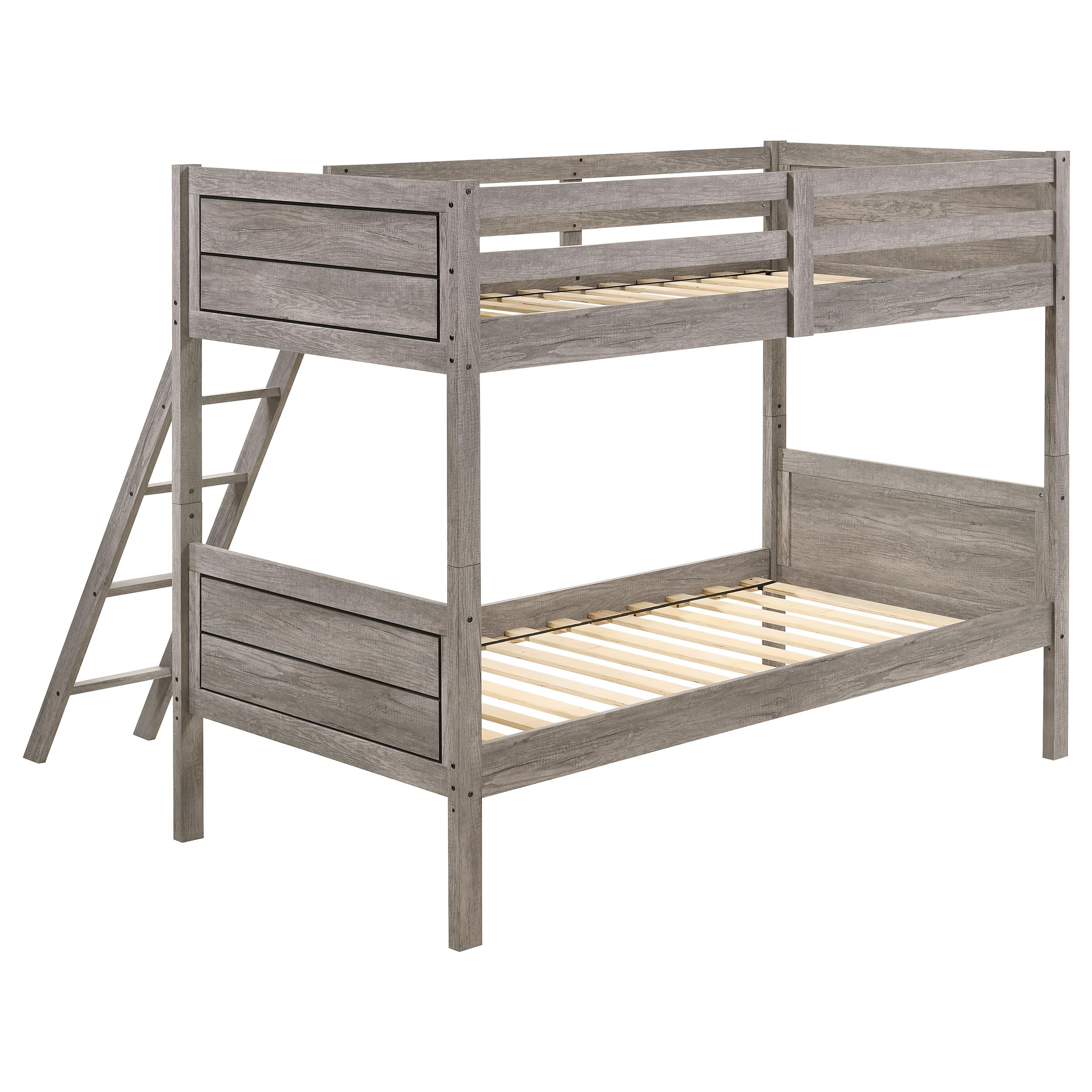 Coaster Home Furnishings Ryder Twin Over Twin Solid Wood Bunk Bed with Guardrail & Ladder, Separates into 2 Individual Beds, Taupe (400818)