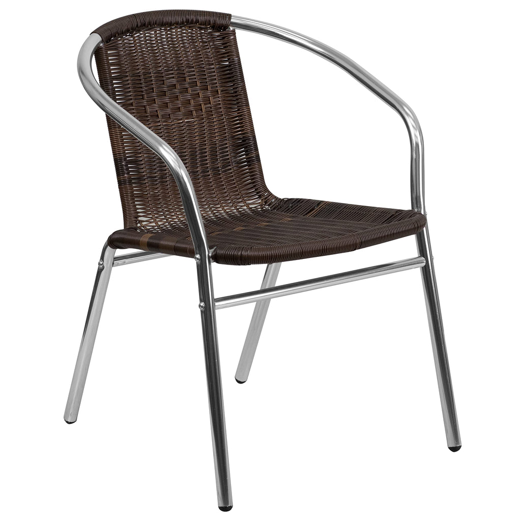 Flash Furniture 27.5'' Square Aluminum Indoor-Outdoor Table Set with 2 Dark Brown Rattan Chairs