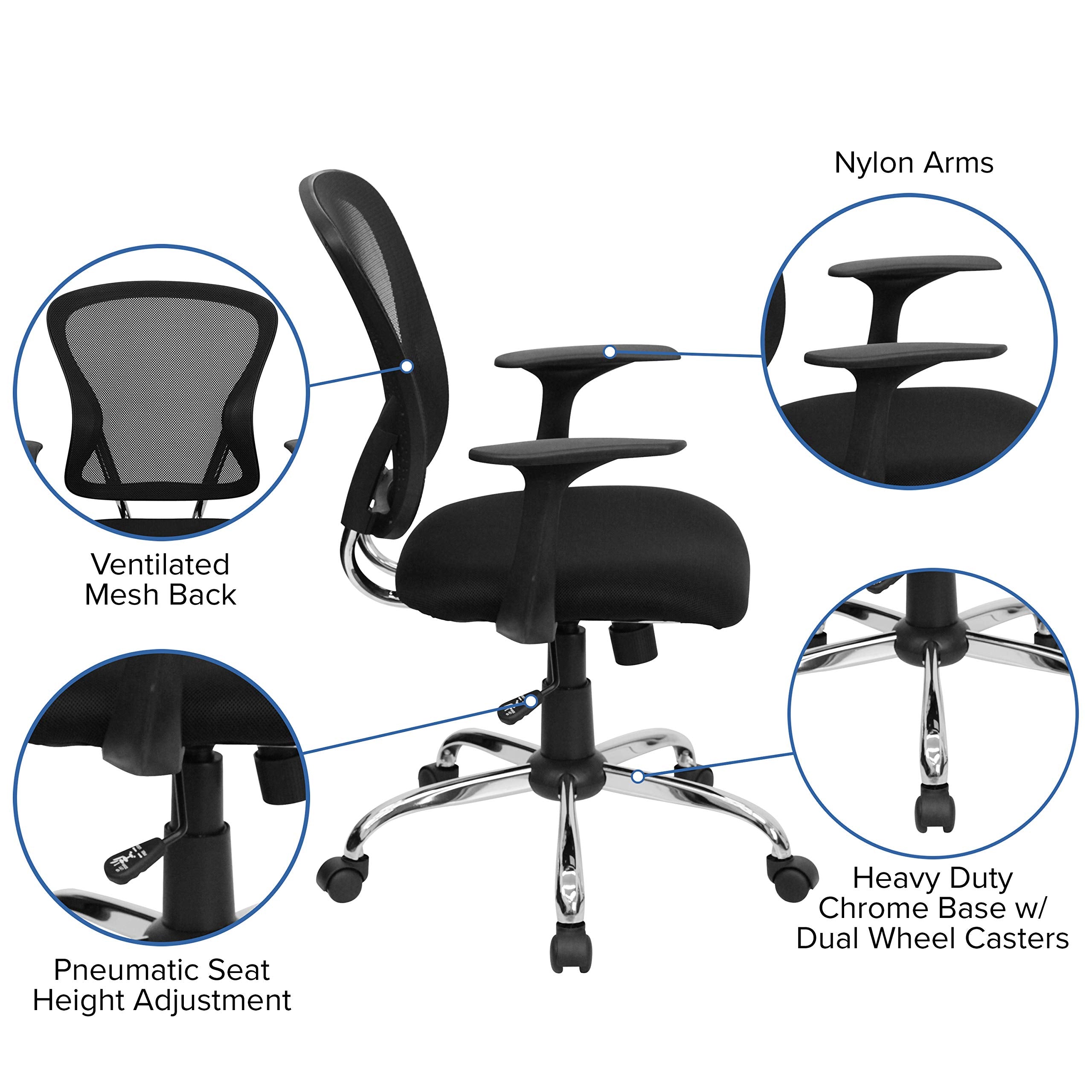 Flash Furniture Alfred Mid-Back Black Mesh Swivel Task Office Chair with Chrome Base and Arms