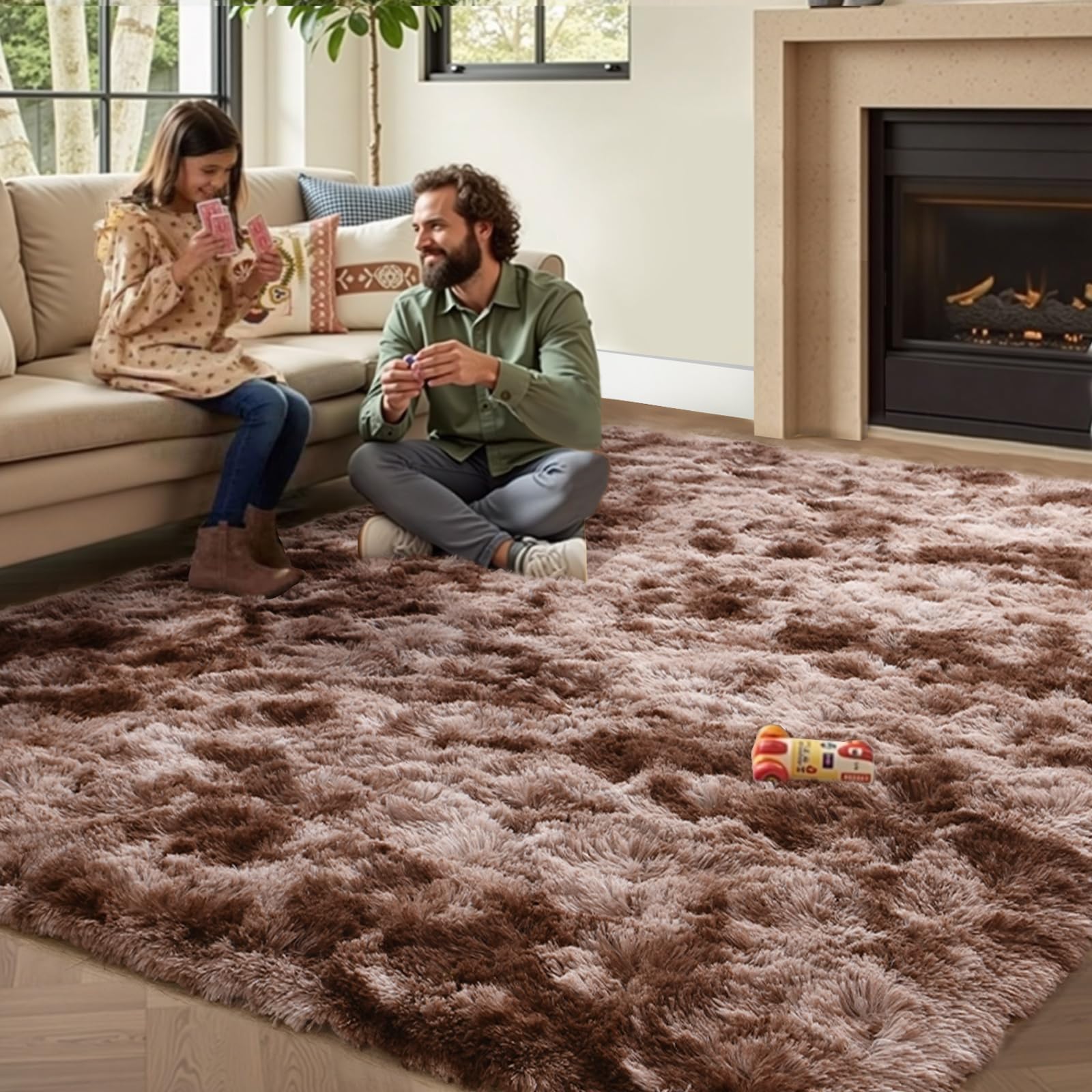 6x9 ft Brown Fuzzy Rugs for Living Room Fluffy Bedroom Rug Coffee Soft Area Rugs Non-Slip Shag Carpet for Nursery Kids PlayRoom 