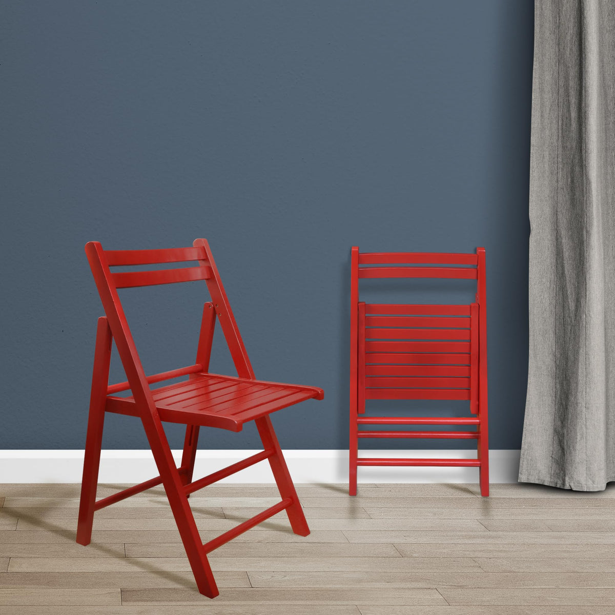 Casual Home Wooden Folding Chairs 2-Pcs Set - Red