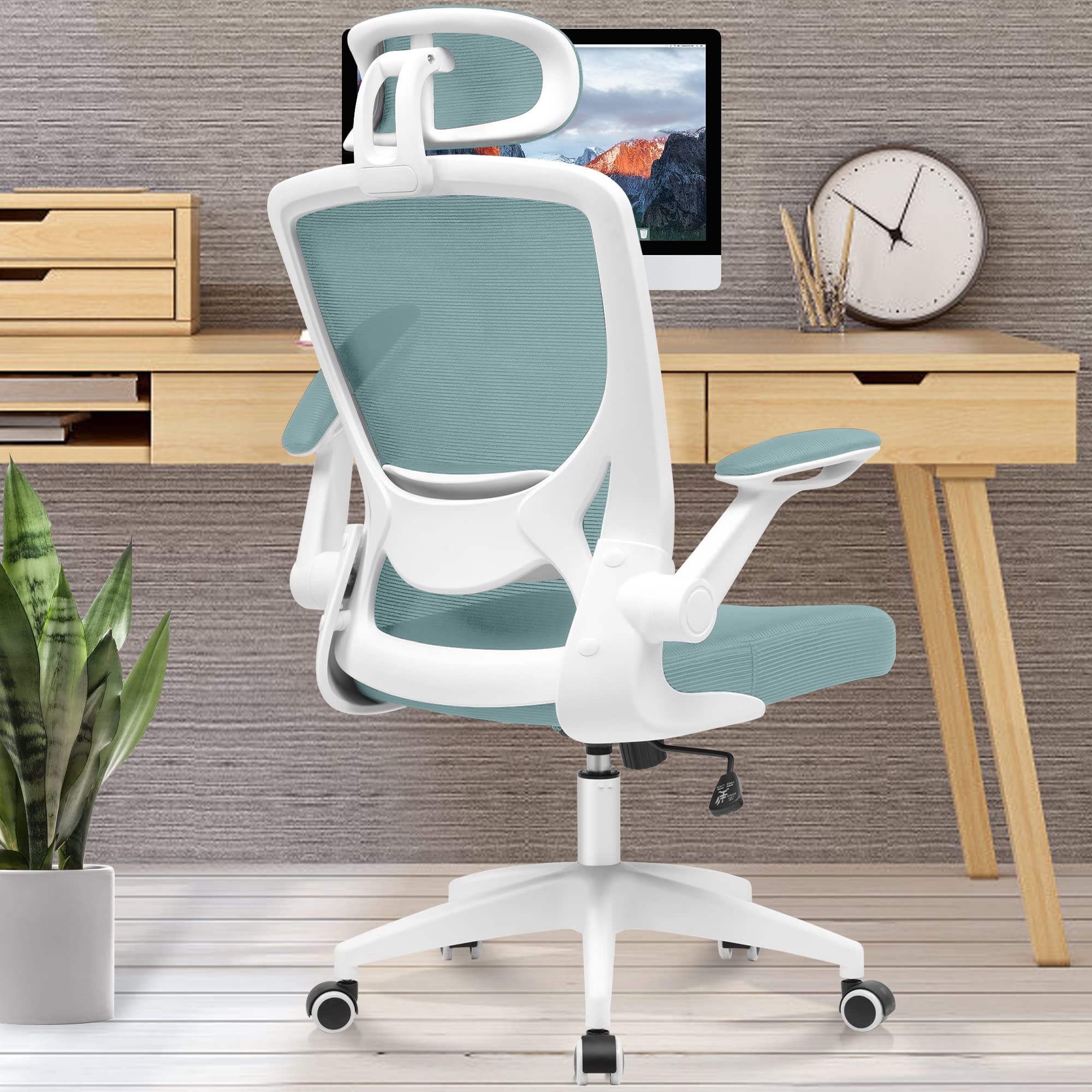 Kerdom Ergonomic Office Chair, Breathable Mesh Desk Chair, Lumbar Support Computer Chair With Headrest And Flip-Up Arms, Swivel Task Chair, Adjustable Height Gaming Chair