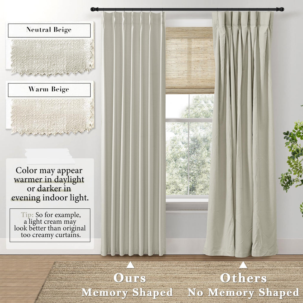 Shineland 8Ft Bay Window Curtains 2 Panel Sets For Living Room 96 Inch Length,8 Foot Ft Linen Pinch Pleated To 98 Inch Long Blackout Farmhouse Drop Cloth Curtains
