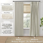 Shineland 2 Panels Beige 102 Inch Length Pinch Pleated Linen 100% Blackout Curtains With Hooks