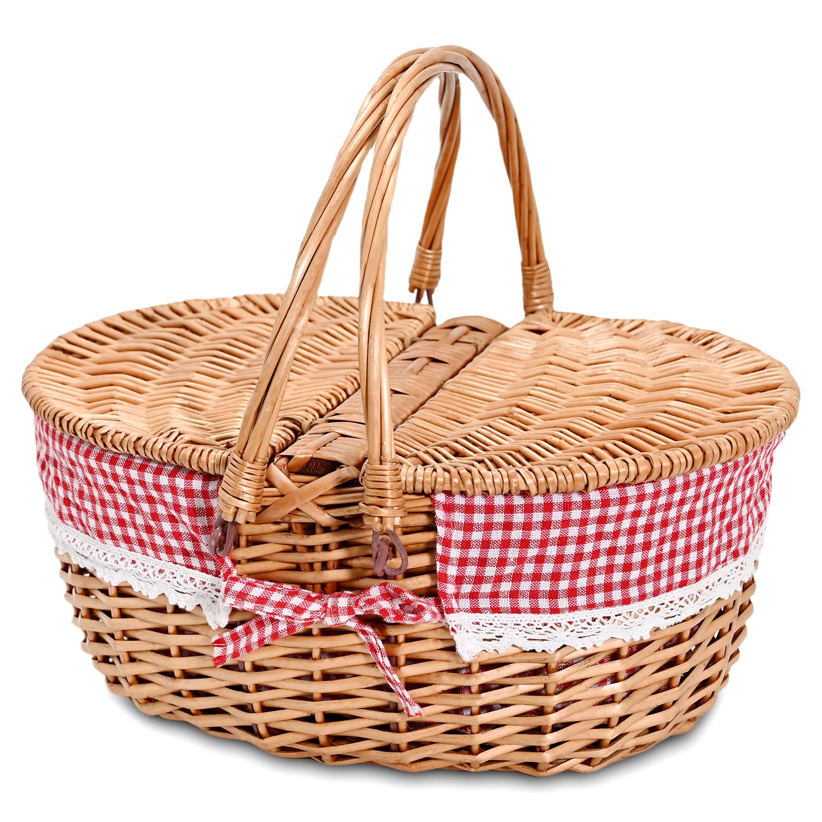 Wicker Picnic Basket with Removable Liner Empty Picnic Baskets with Lid for 2, Picnic Hamper with Foldable Handles for Picnic 2,