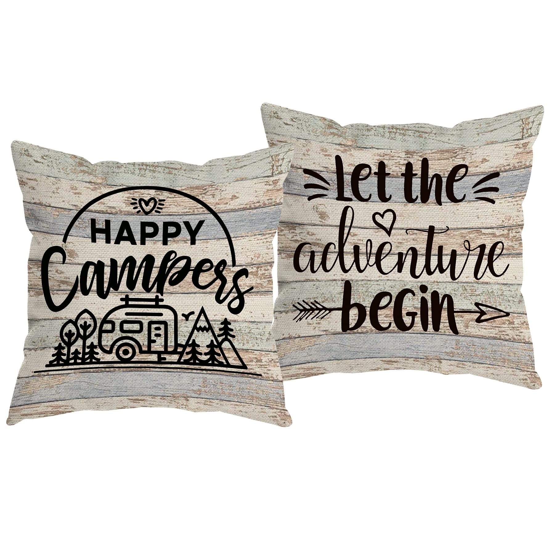 Huyaw Camping Happy Camper Decorative Throw Pillow Covers, Camping Camper Gifts For Women, Adventure Pillow Case Cover 18 X 18 I