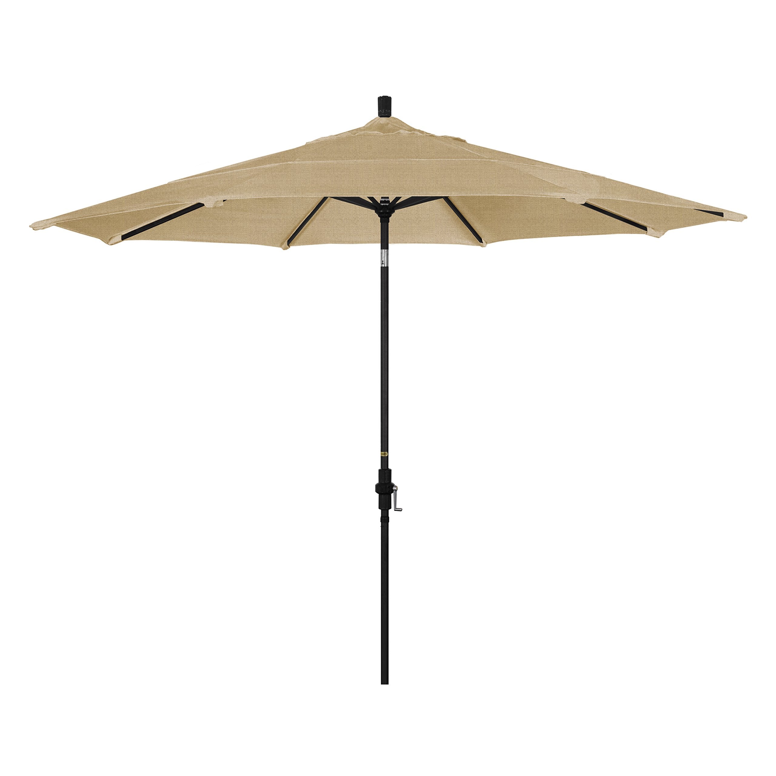 California Umbrella Gscu118302-8318-Dwv 11' Round Aluminum Market, Crank Lift, Collar Tilt, Black Pole, Sunbrella Linen Sesame P