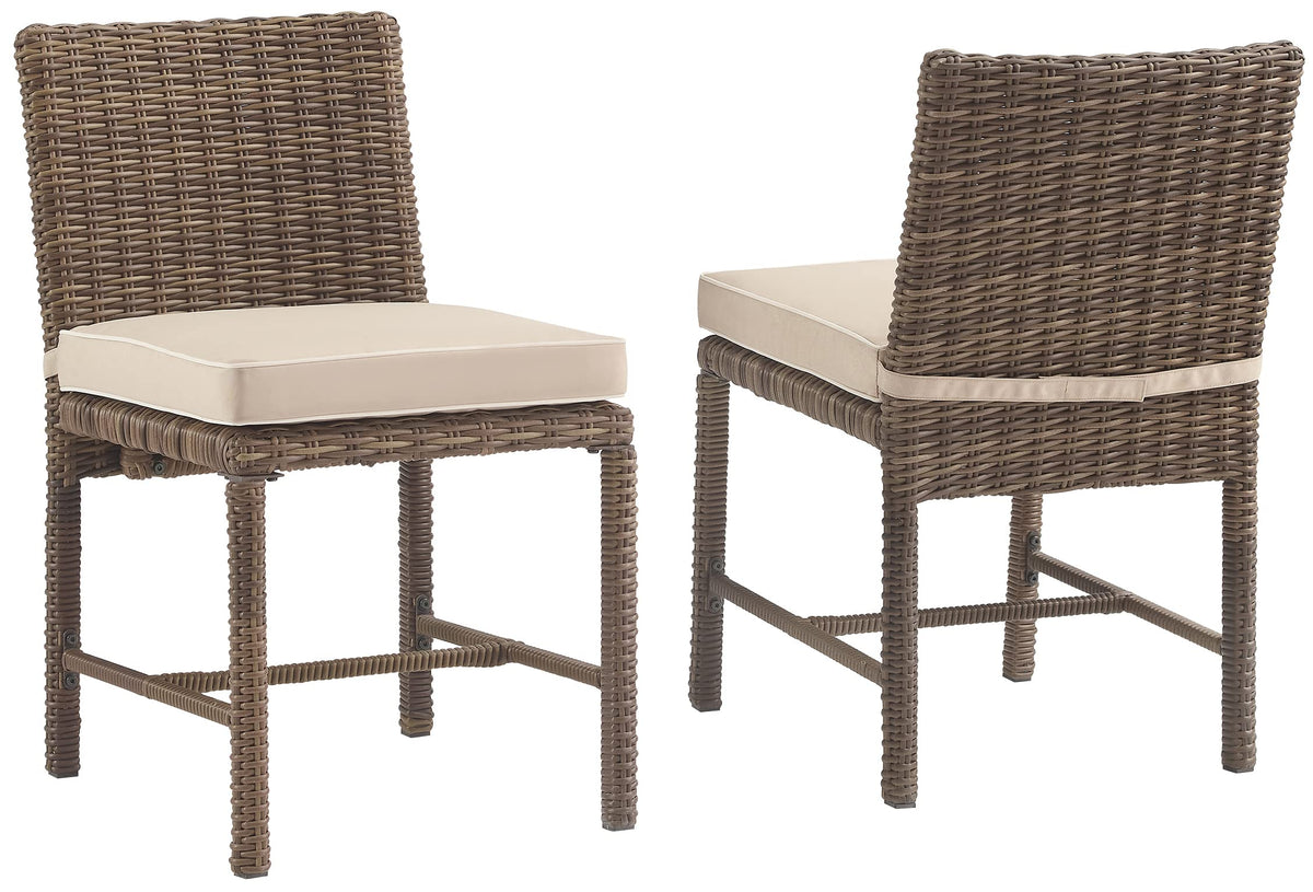 Crosley Furniture Bradenton 2-Piece Outdoor Chair Set, Wicker Dining Patio Chairs for Deck, Backyard, Weathered Brown with Sand Cushions