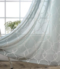 Miuco Moroccan Embroidered Semi Sheer Curtains Linen Look Grommet Window Curtains For Bedroom 52 X 95 Inch 2 Panels, Sea Foam