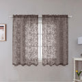 Ovzme Anji Bird Brown Sheer Curtains 45 Inches Long 2 Panels Set For Small Window, Light Filtering Privacy Cafe Curtains Rod Poc