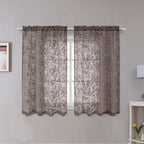 Ovzme Anji Bird Brown Sheer Curtains 45 Inches Long 2 Panels Set For Small Window, Light Filtering Privacy Cafe Curtains Rod Poc