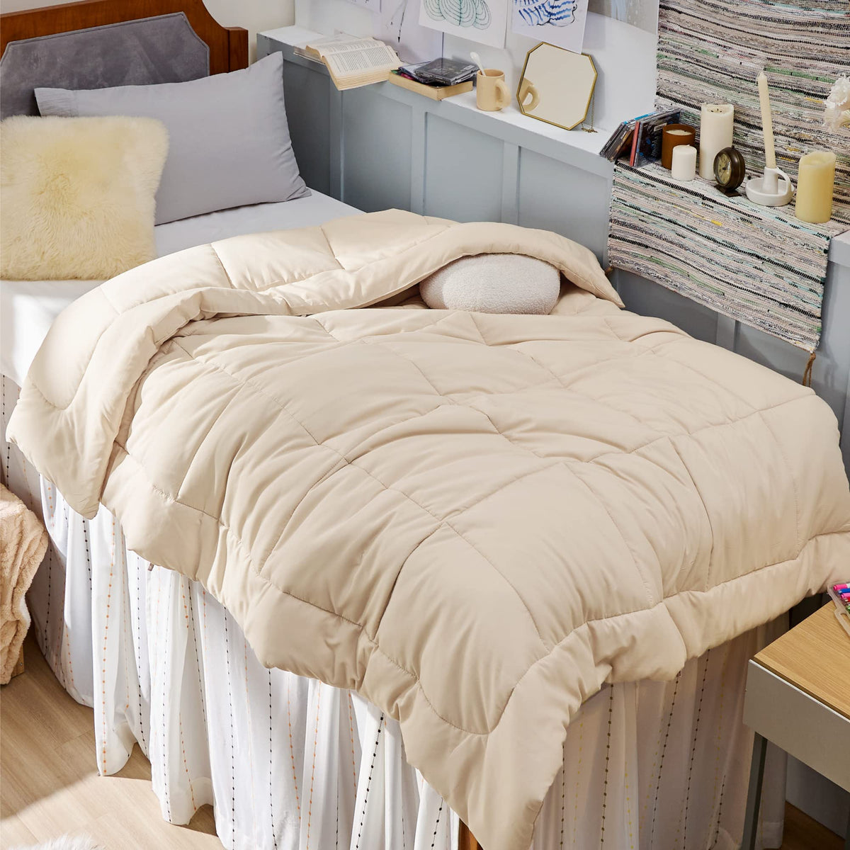 Bedsure Twin Xl Comforter Dorm Duvet Insert Beige - Quilted Bedding Comforters For Twin Xl Bed, All Season Down Alternative Comf