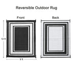 Rurality Outdoor Rug 9X12 Waterproof For Patio Clearance,Large Plastic Straw Mat For Camping,Porch,Rv,Reversible,Black And White