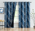Fmfunctex Metallic Tree Blackout Curtains Bedroom 84-Inch Long Blue Living-Room Branch Print Curtain Panels Triple Weave Thermal
