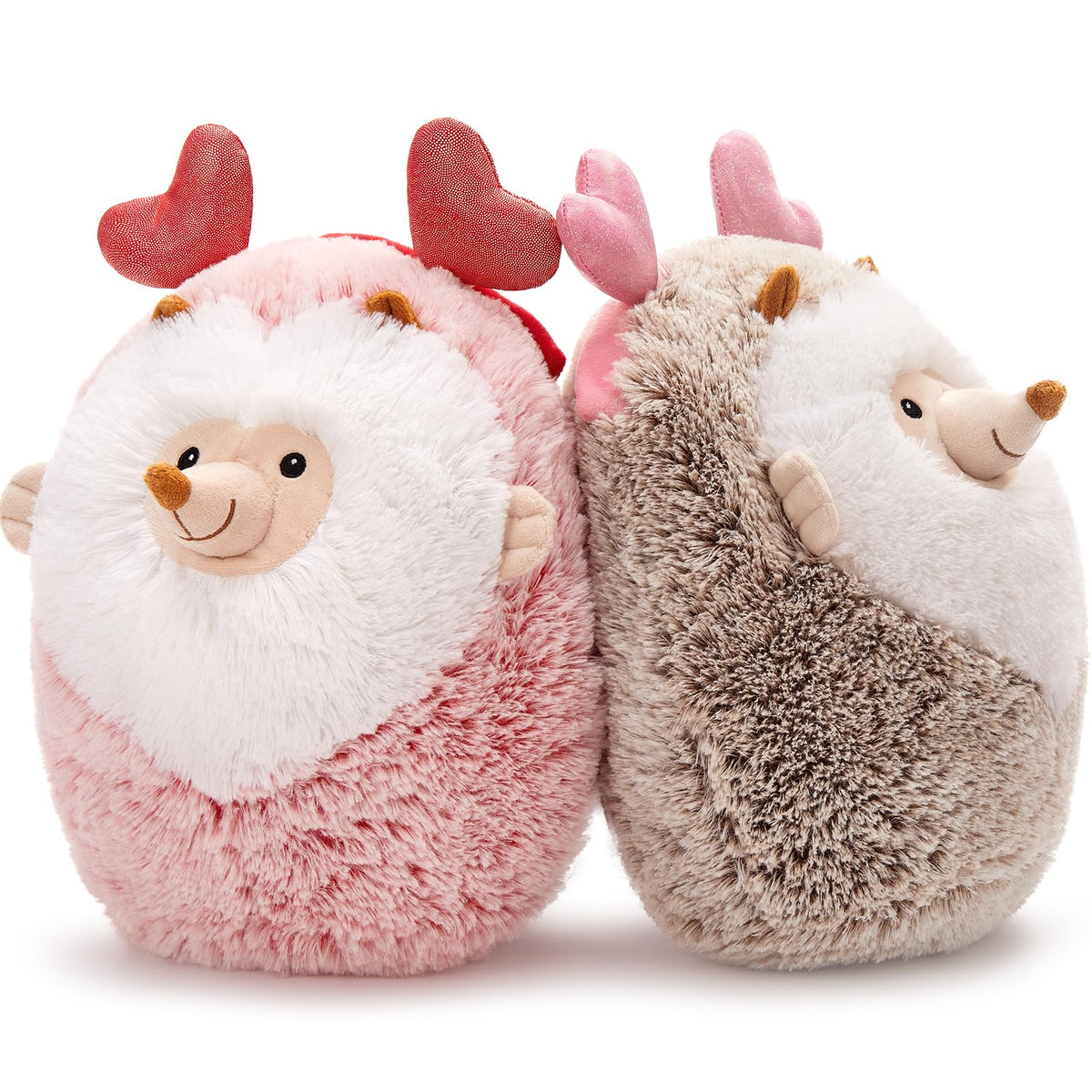 Maogolan Couple Valentines Hedgehogs Stuffed Animals With Heart Hair Band,2Pcs Soft Hedgehogs Throw Pillow Plush Toys, Love Hear