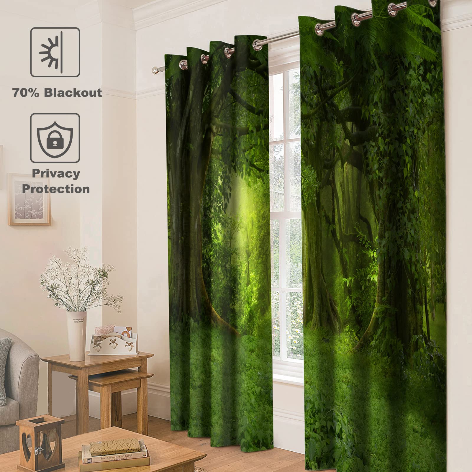 Jekeno Forest Blackout Curtains Tropical Jungle Green Trees Foliage In The Woodland Himalayas Landscape Nature Decor For Bedroom