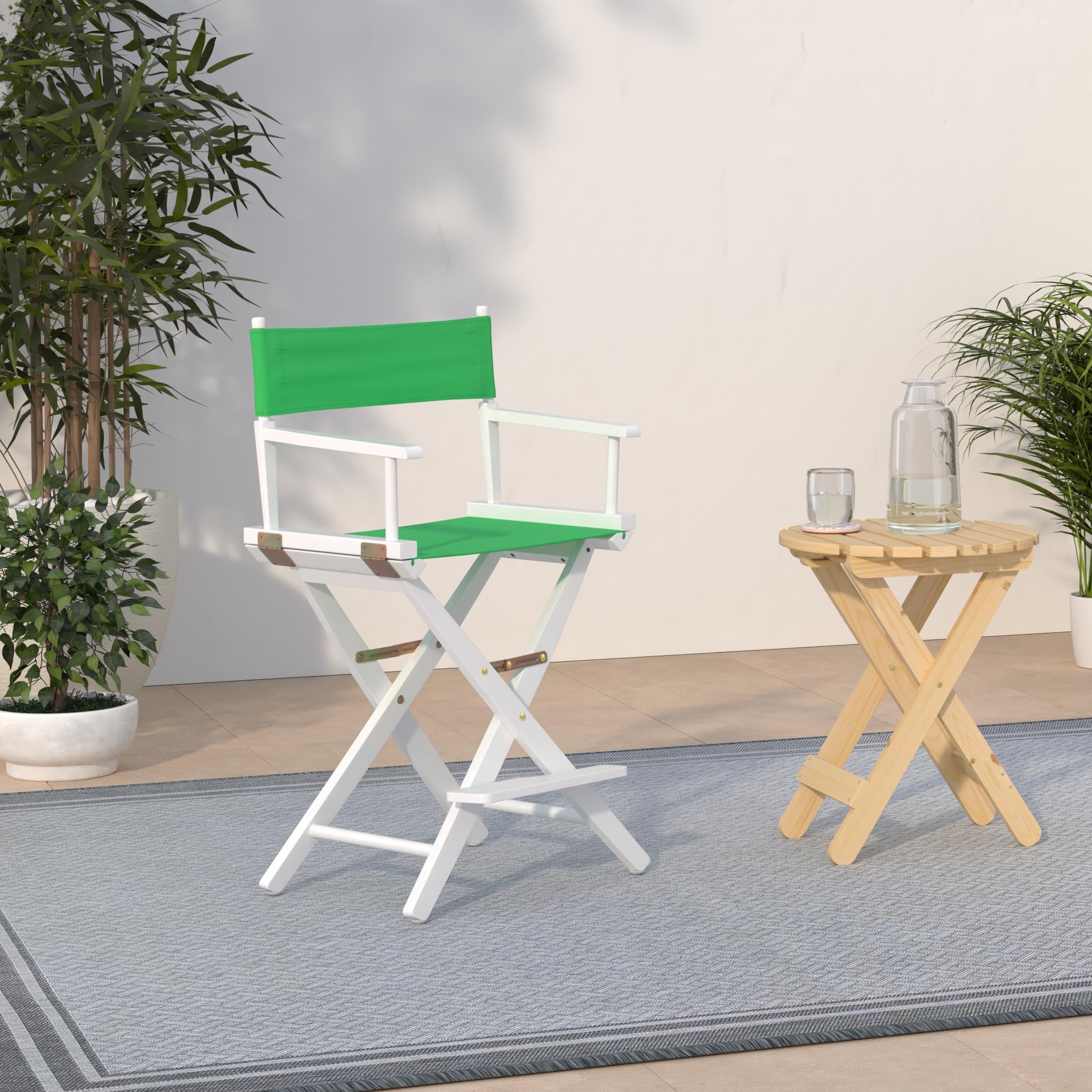 Casual Home Director'S Chair ,White Frame/Green Canvas,24&quot; - Counter Height