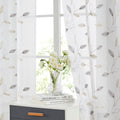Bujasso Gray And Beige Leaf Sheer Curtains 84 Inch Embroidered Floral Farmhouse Light Filtering Window Panels Silver Metallic Bo