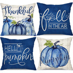 DFXSZ Fall Pillow Covers 20x20 inch Set of 4 Buffalo Plaid Fall Blue Pumpkin Throw Pillow Cover Autumn Thanksgiving Decoration f