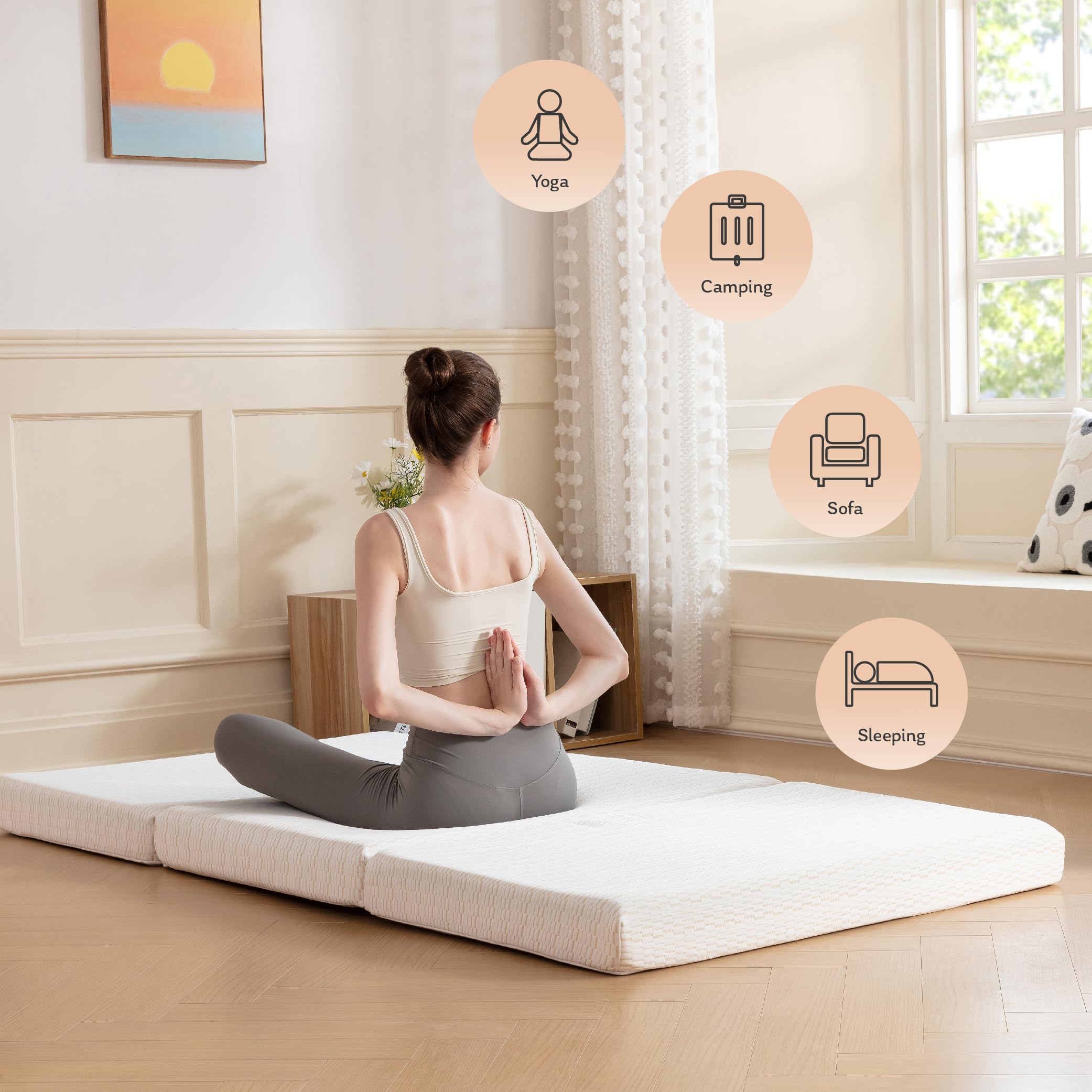 Mlily Folding Mattress, 3 Inch Single Tri-Fold Memory Foam Mattress, Foldable Mattress With Storage Bag And Washable Cover, Trav