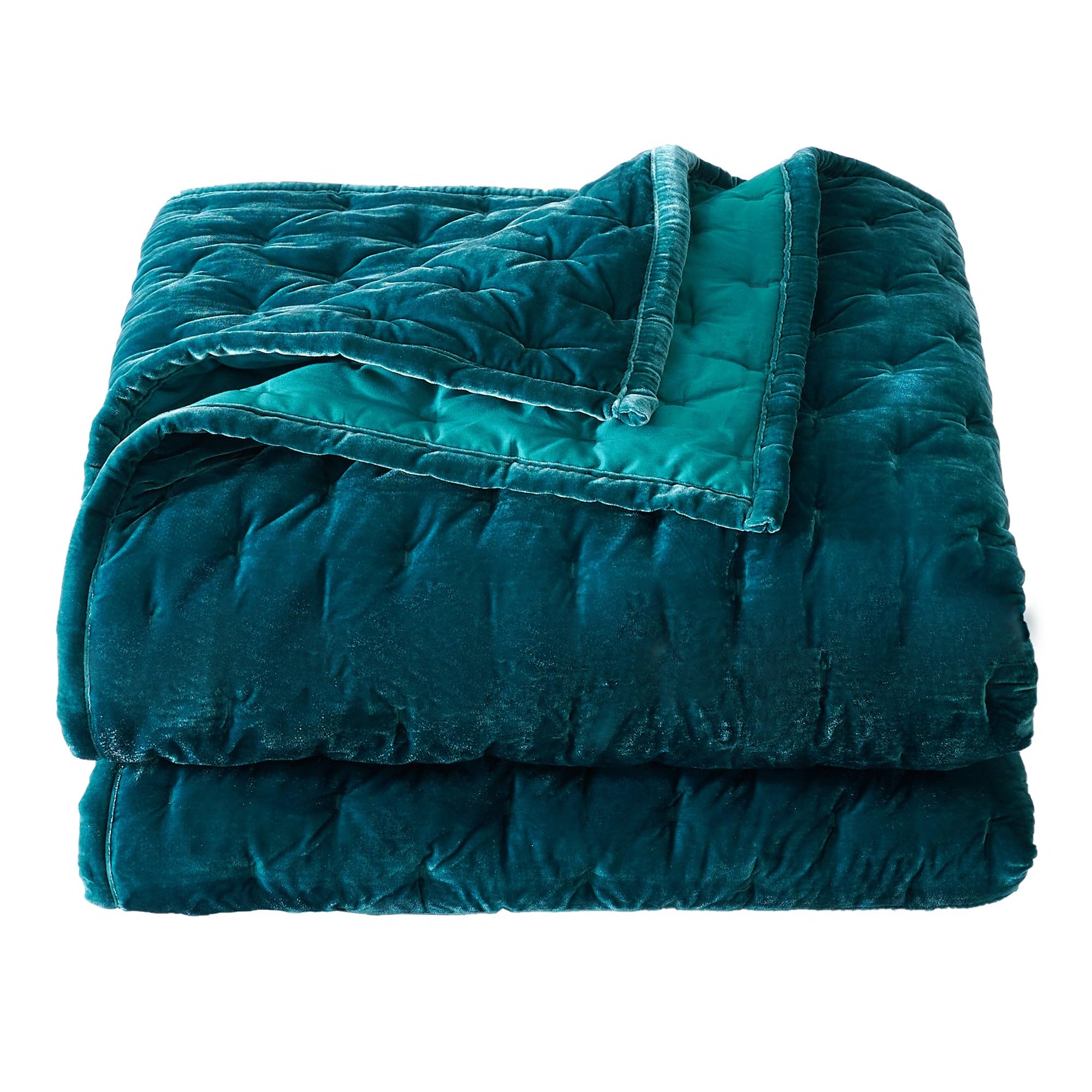 Hiend Accents Stella Faux Silk Velvet Quilt, King Size, Teal Solid Color, Romantic Modern Western Traditional Style Luxury Beddi