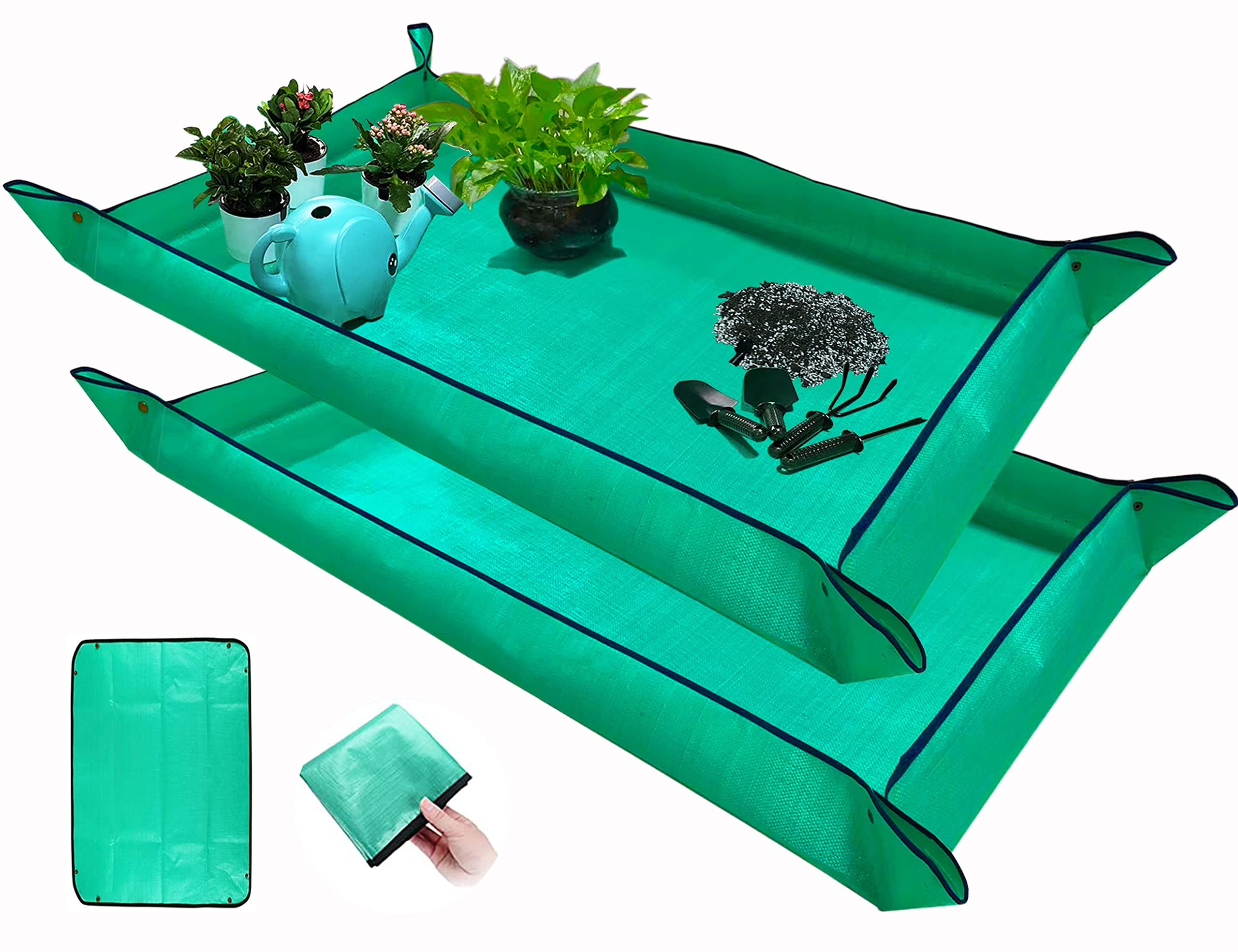 2 Pcs Plant Repotting Mat For Indoor Plants, 43' X 29' Thickened Foldable Waterproof Plant Potting Tray And Mess Control, Port
