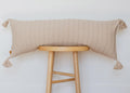 Lumi Living 100% Soft Cotton Raised Stripes Textured Rib Knit Lumbar Throw Pillow Cover With Tassels 14X36 (Neutral)