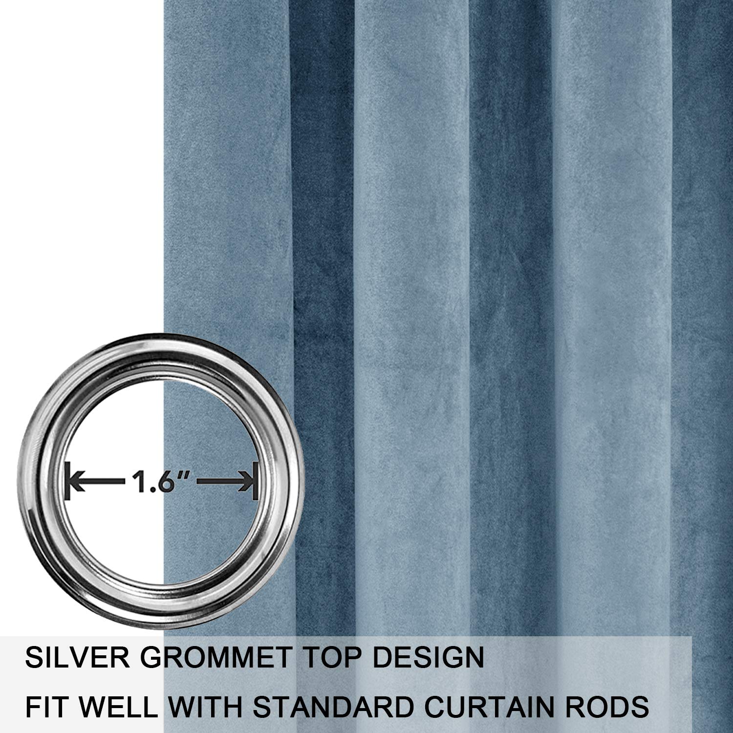 Smiletime Sky Blue 120 In Long Velvet Curtains With Grommet, Thermal Insulated Super Soft Privacy Noise Reducing Light Blocking