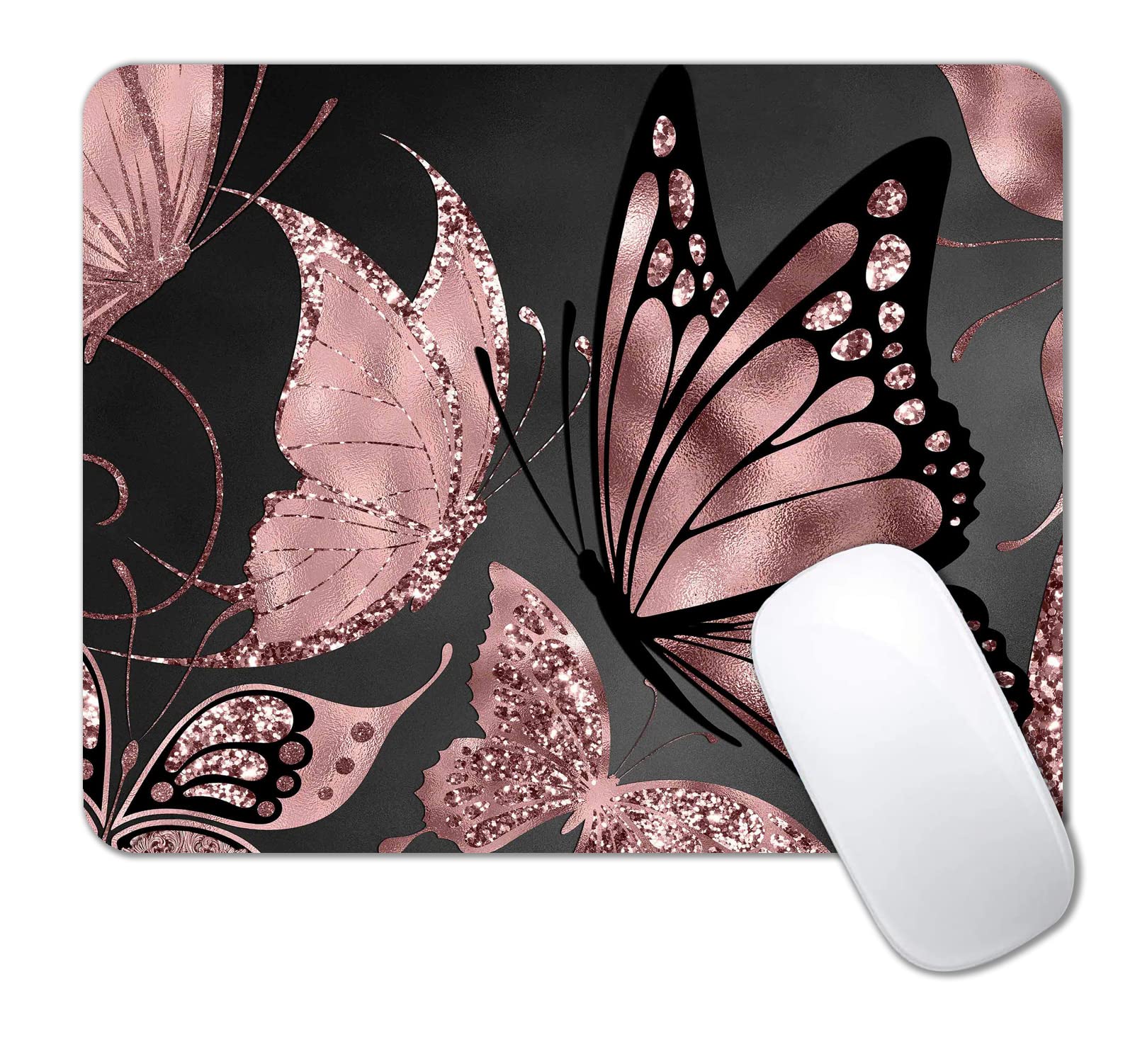 Imayondia Mouse Pad, Rose Gold Butterfly Mouse Pad, Non-Slip Rubber Base Mousepad, Mouse Mat Desk Pad For Work, Game, Office, 9.