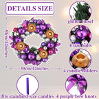 Meooeck Purple Ribbon Advent Wreath Set Calendar Season Candle Holder Catholic Christmas Advent Wreaths Centerpiece Decor With R