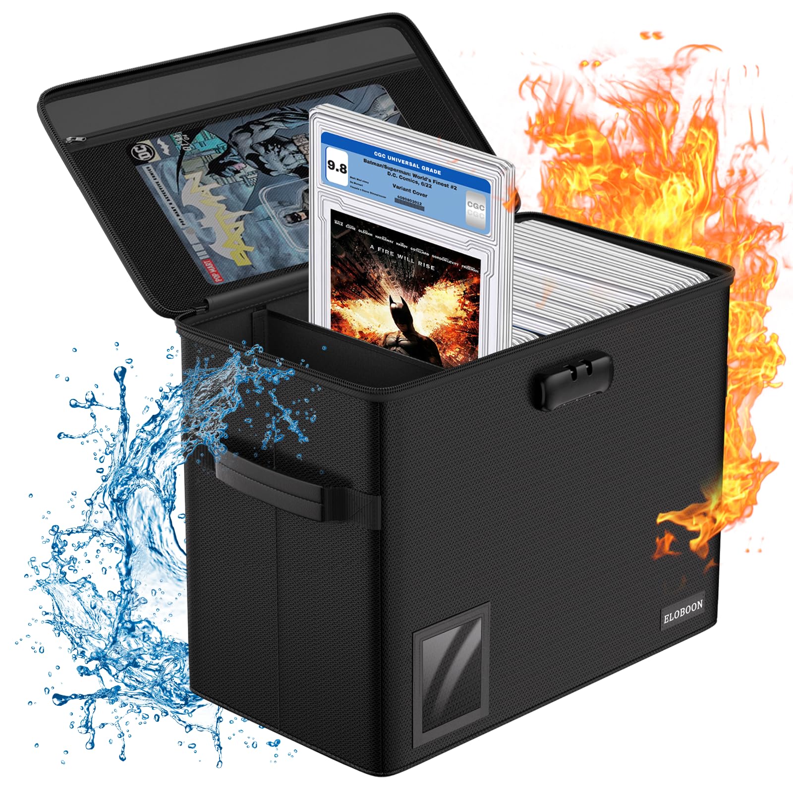 Eloboon Graded Comic Book Storage For 30 Comics, Fireproof & Water-Resistant & Moistureproof Stackable Cgc Comic Book Box With L