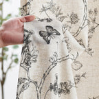 Lazzzy Linen Farmhouse Curtains Black Floral Curtains 63 Inch Length Back Tab Drapes For Living Room Bedroom Light Filtering Cou