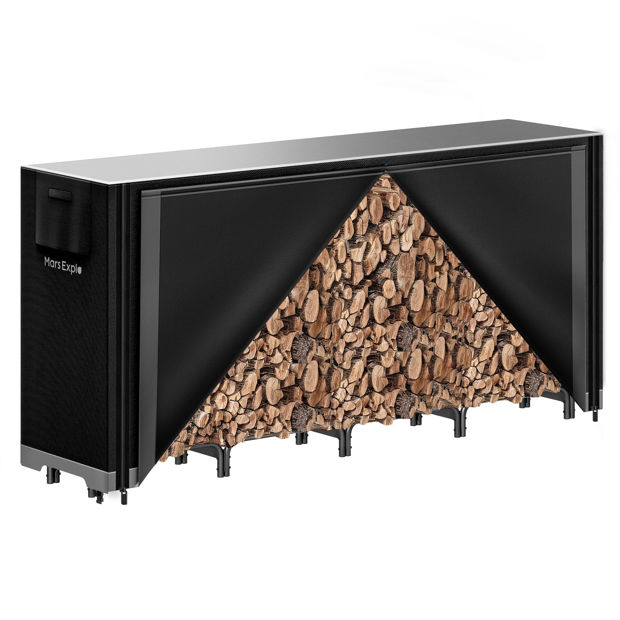 Mars Explo 8Ft Firewood Log Rack With Cover Outdoor, Heavy Duty Indoor Outdoor Firewood Storage Log Rack With Cover Combo Set Bl