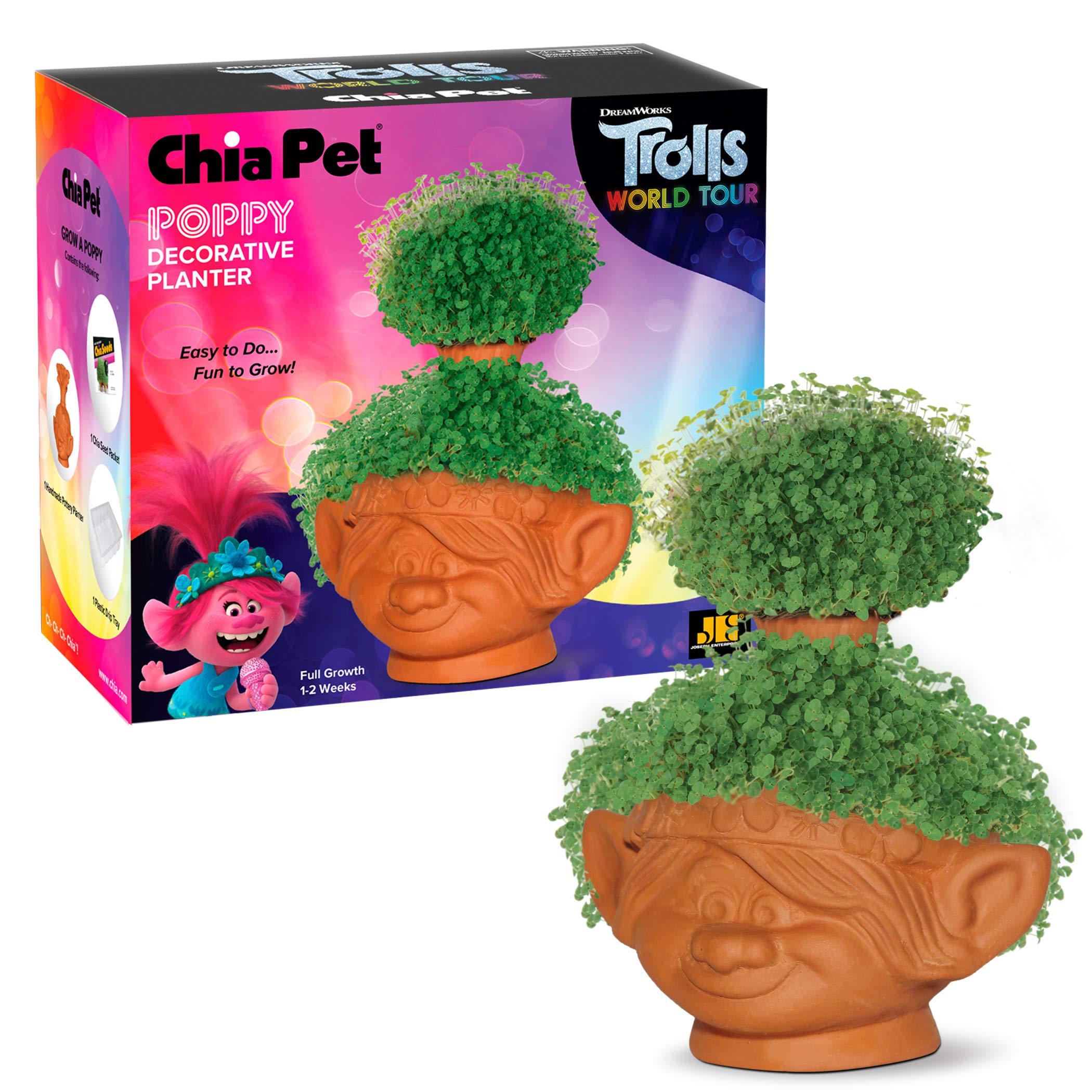 Chia Pet Trolls, Poppy World Tour With Seed Pack, Decorative Pottery Planter, Easy To Do And Fun To Grow, Novelty Gift, Perfect