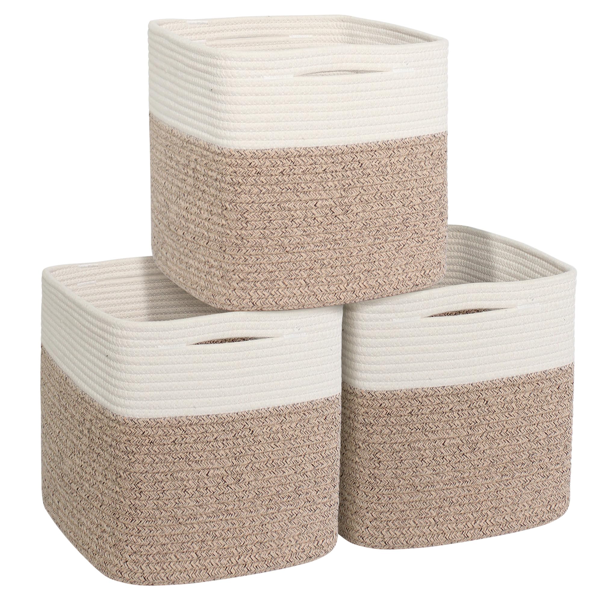 WILLITAT 11x11 Cube Storage Bin - 3 Pack Woven Storage Cubes Organizer, 11 Inch Cotton Rope Baskets for Organizing, Square Baske