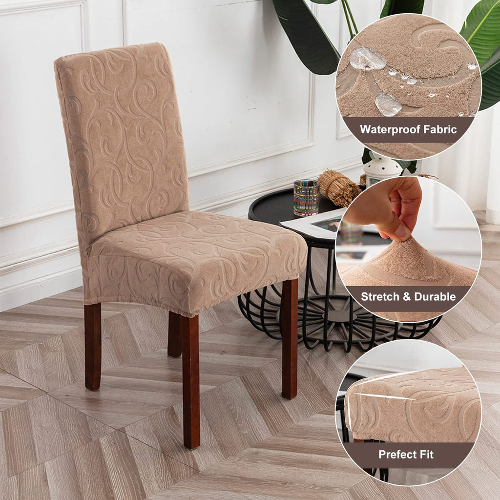 Genina Waterproof Dining Room Chair Covers 2 Pack Stretch Parsons Chair Slipcovers For Dining Room Kitchen Chair Protector Cover, Removable, Washable (2, Flower Pattern-Khaki)