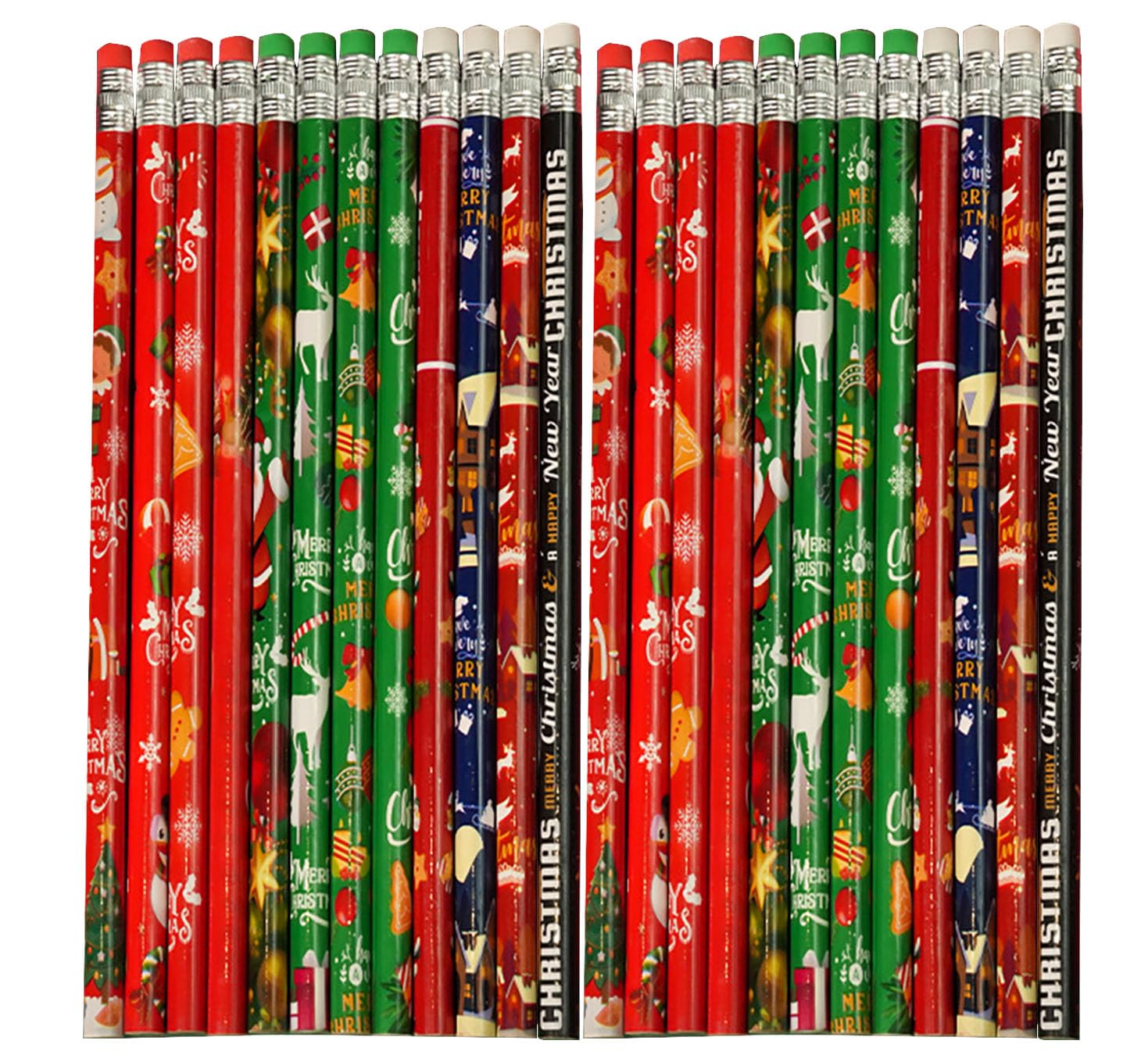 YYaaloa 24Pcs Wooden Pencil with Eraser Christmas Colorful Pencils Novelty Pencils Fun School Supplies Holiday Gift Office Schoo
