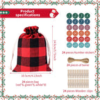 24 Pcs Christmas Advent Calendar Bags, Christmas Advent Calendar Burlap Bags, Hanging Candy Gift Bags With Drawstring, 24 Days C