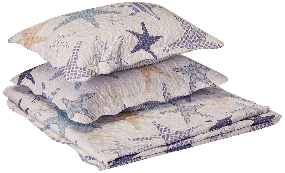 North End Decor Starfish Reef Coastal Beach Quilt Set, Queen 3-Piece