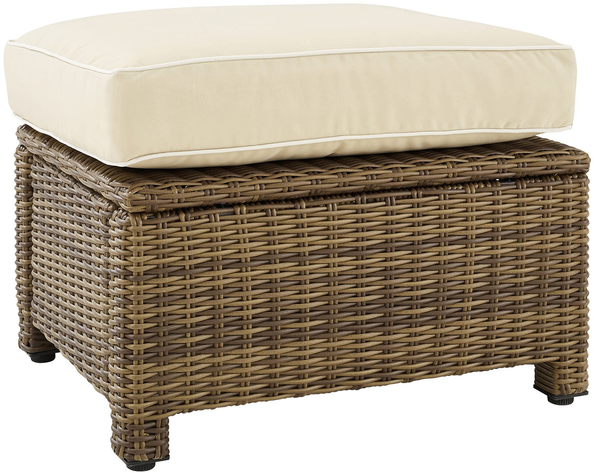 Crosley Furniture Bradenton Wicker Outdoor Ottoman Foot Rest for Patio, Deck, Porch, Brown with Sand Cushions