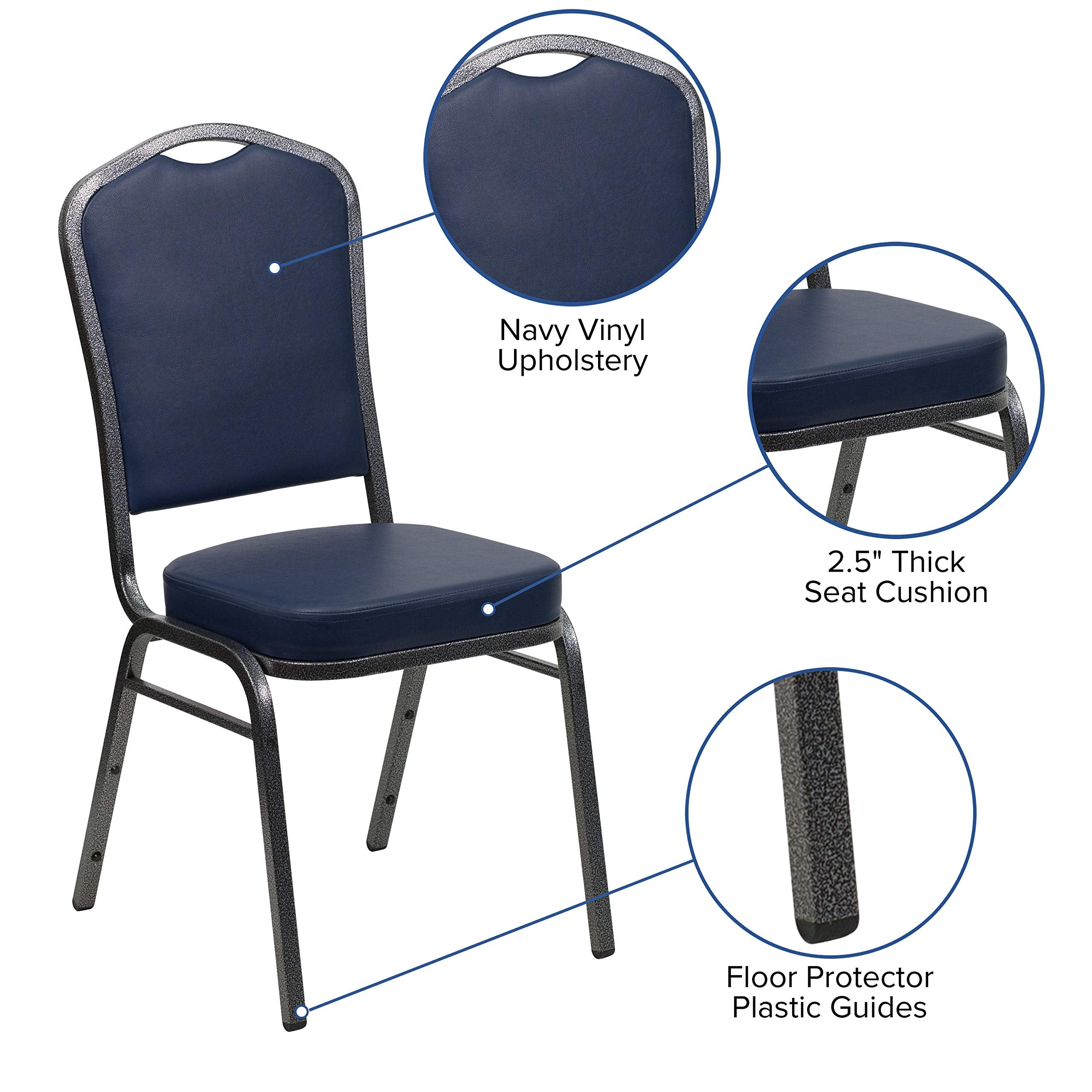 Flash Furniture HERCULES Series Crown Back Stacking Banquet Chair in Navy Vinyl - Silver Vein Frame