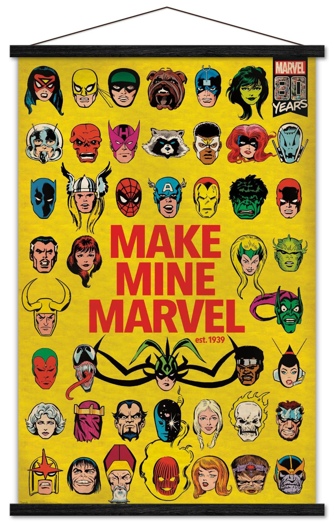 Trends International Marvel Comics - Marvel 80th Anniversary - Group Wall Poster, 22.375 x 34, Print and Black Hanger Bundle
