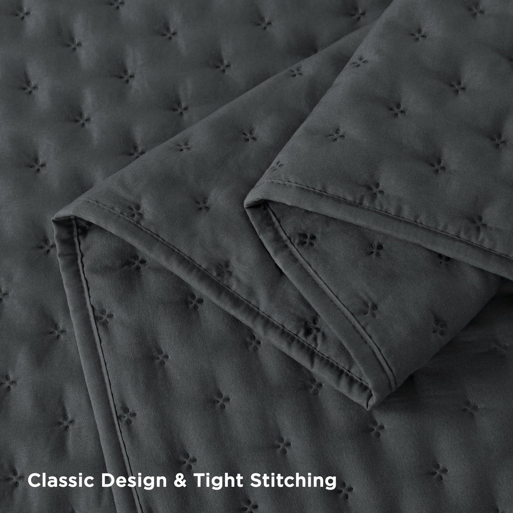 Andency Dark Grey Queen Size Quilt Bedding Set (90X96 Inch), 3 Pieces Soft Lightweight Bedspread Coverlet, Drak Gray Boho Summer