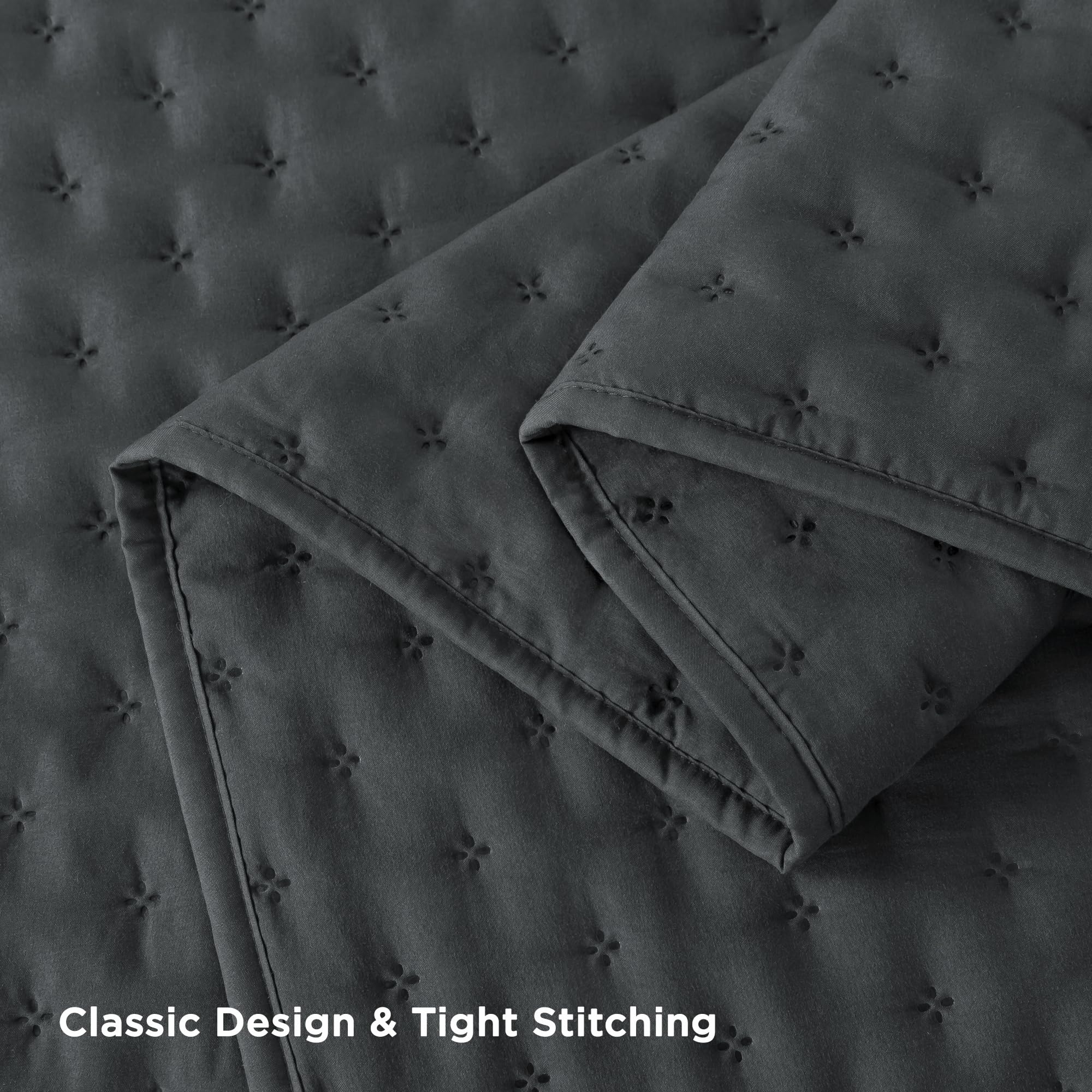 Andency Dark Grey Queen Size Quilt Bedding Set (90X96 Inch), 3 Pieces Soft Lightweight Bedspread Coverlet, Drak Gray Boho Summer