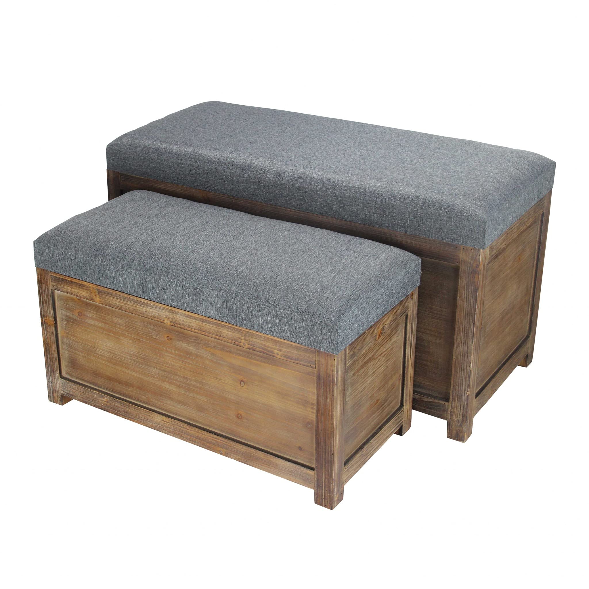 HomeRoots Set of 2 Rectangular Gray Linen Fabric and Wood Storage Benches