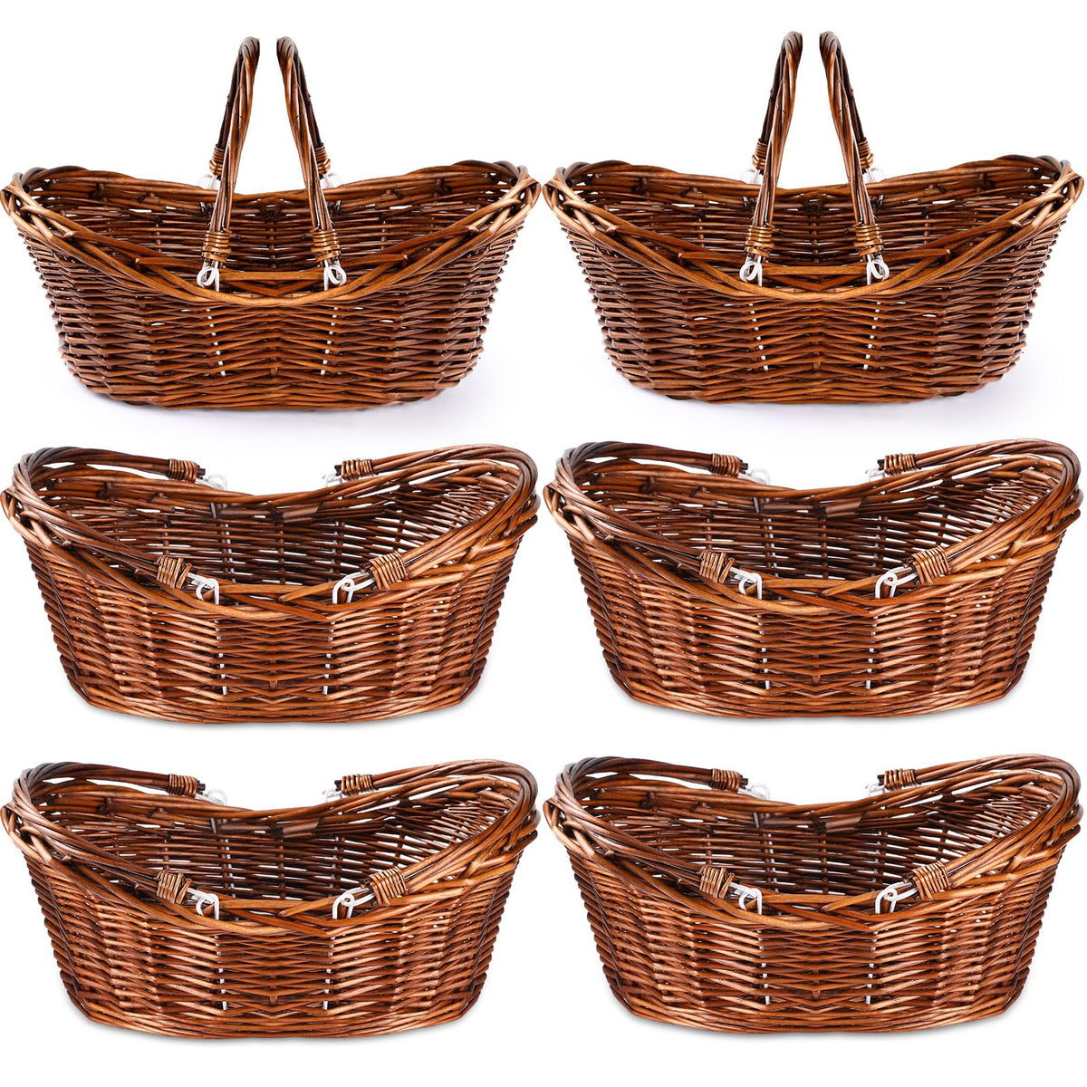 Wesiti 6 Pcs Wicker Picnic Basket Bulk with Handle, Dark Brown
